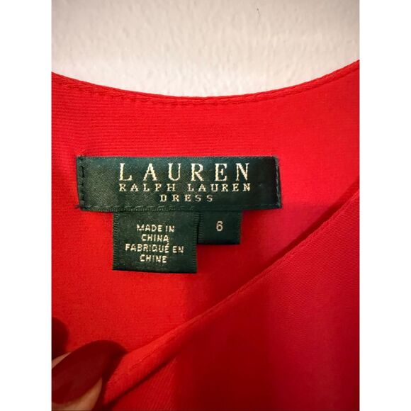 Ralph Lauren Size 6 Twist Front Maxi Dress Solid Red Gathered Draped Semi Formal - Picture 9 of 11